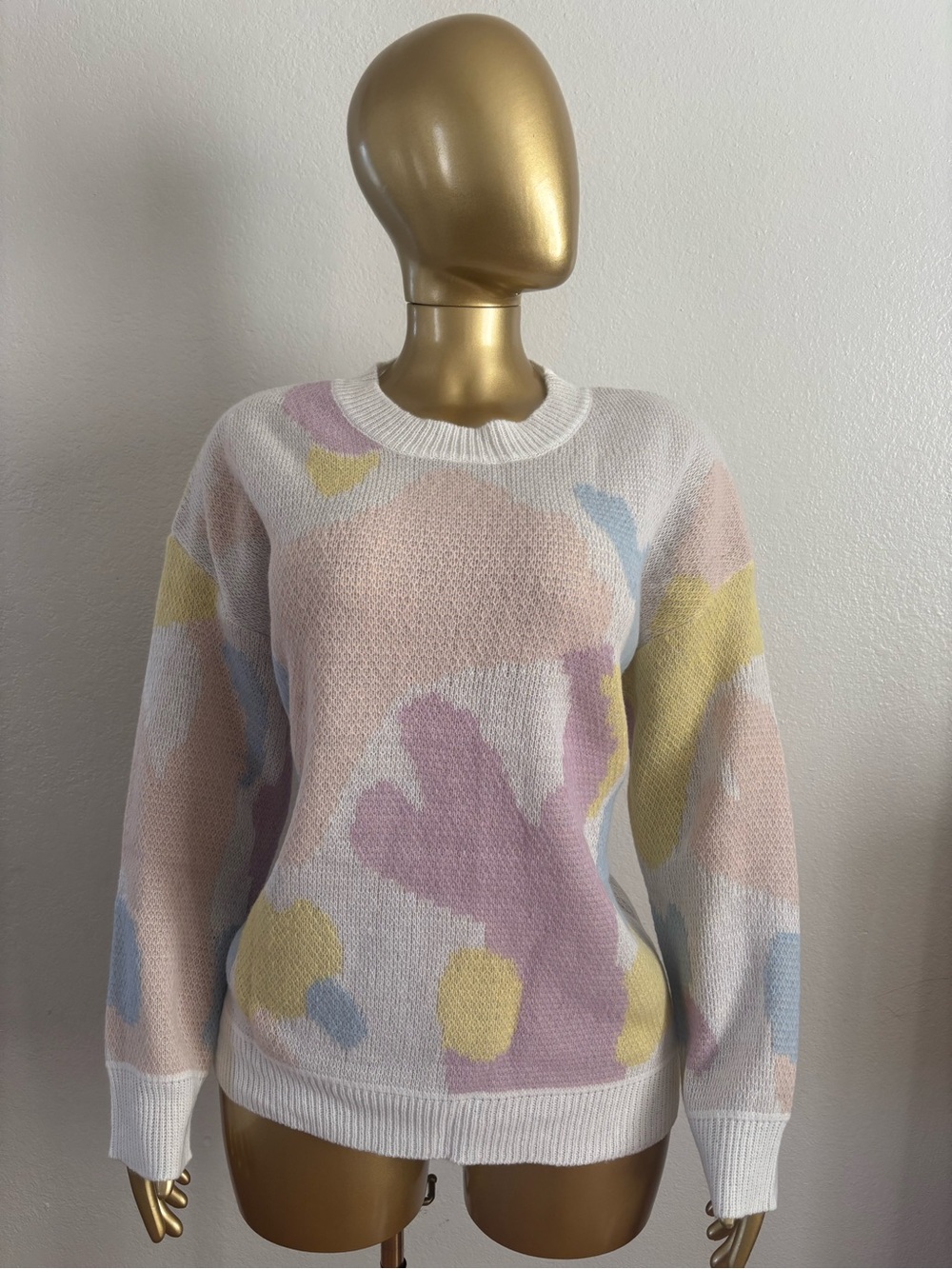 Pastel Abstract Crewneck Sweater in White and Multicolor